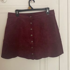 Suede maroon button up skirt